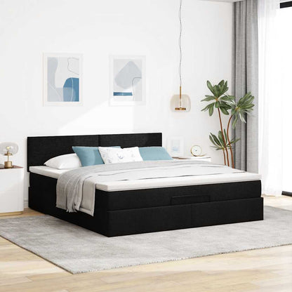 Lit ottoman avec matelas et LED Noir 180x200cm tissu