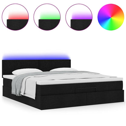 Lit ottoman avec matelas et LED Noir 180x200cm tissu