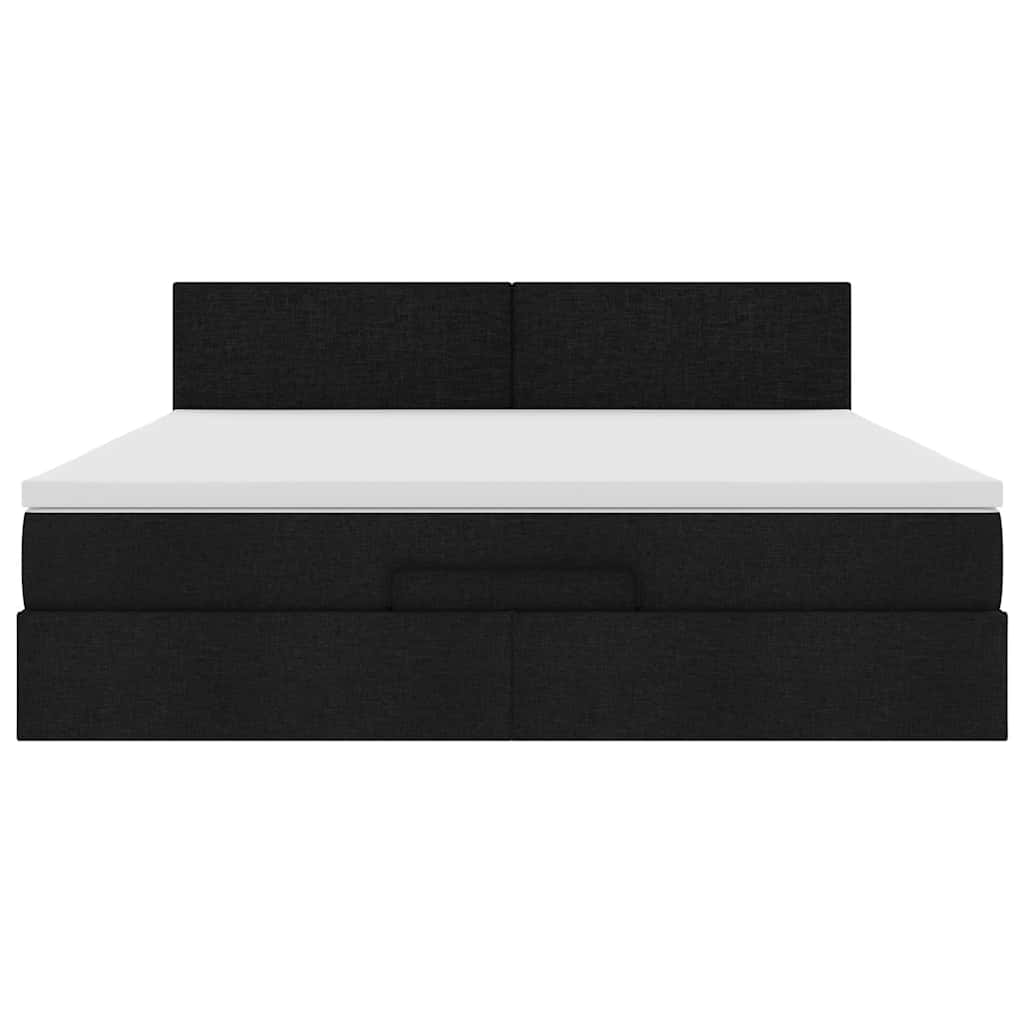 Lit ottoman avec matelas et LED Noir 180x200cm tissu