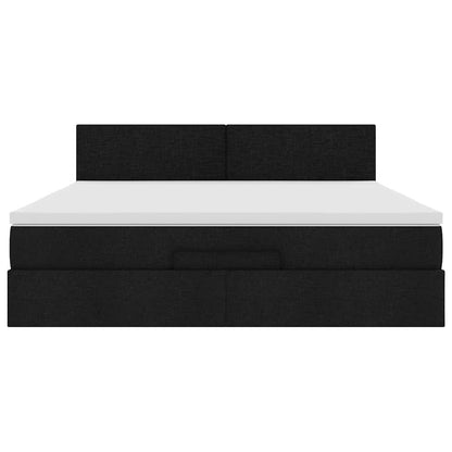 Lit ottoman avec matelas et LED Noir 180x200cm tissu