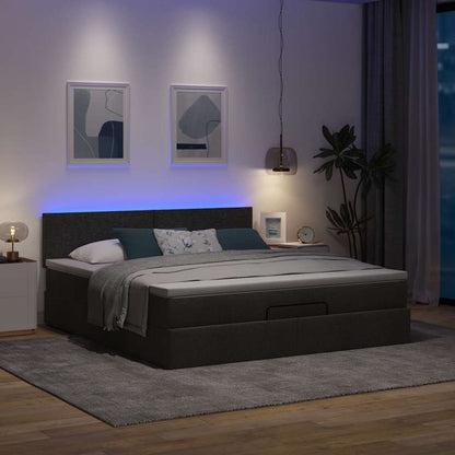 Lit ottoman avec matelas et LED Noir 180x200cm tissu