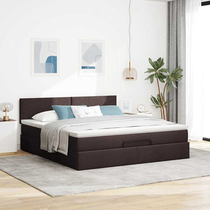 Lit ottoman avec matelas et LED Marron foncé 180x200 cm tissu