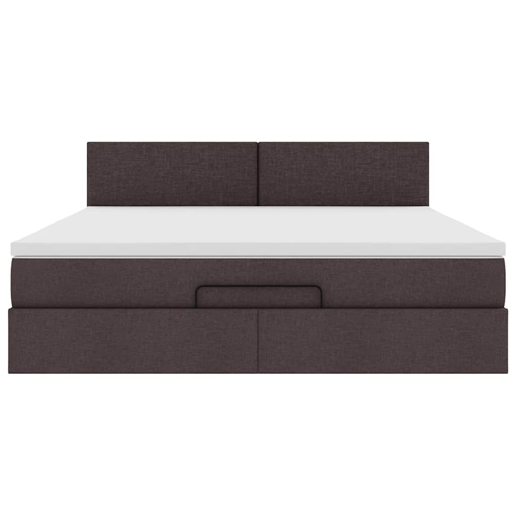 Lit ottoman avec matelas et LED Marron foncé 180x200 cm tissu