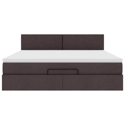 Lit ottoman avec matelas et LED Marron foncé 180x200 cm tissu