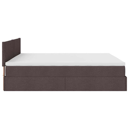 Lit ottoman avec matelas et LED Marron foncé 180x200 cm tissu