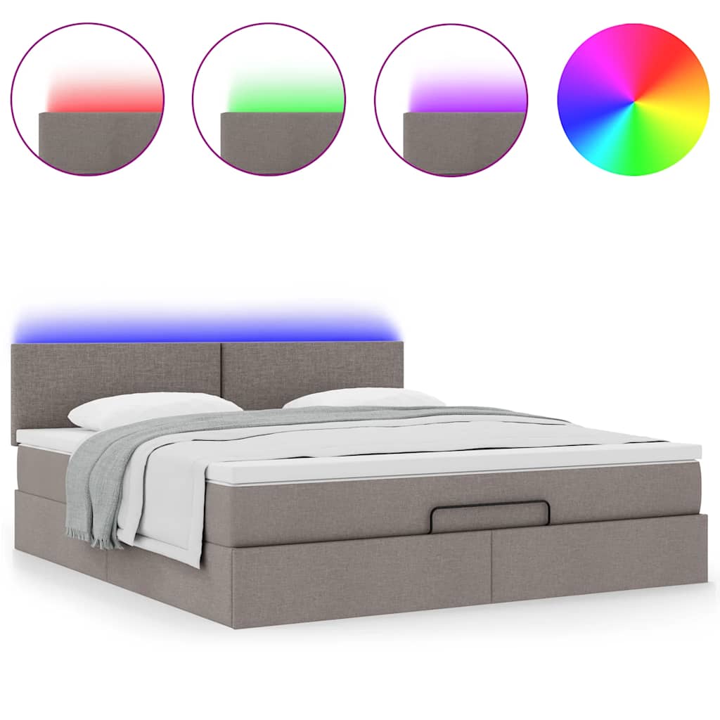 Lit ottoman avec matelas et LED Taupe 180x200cm tissu