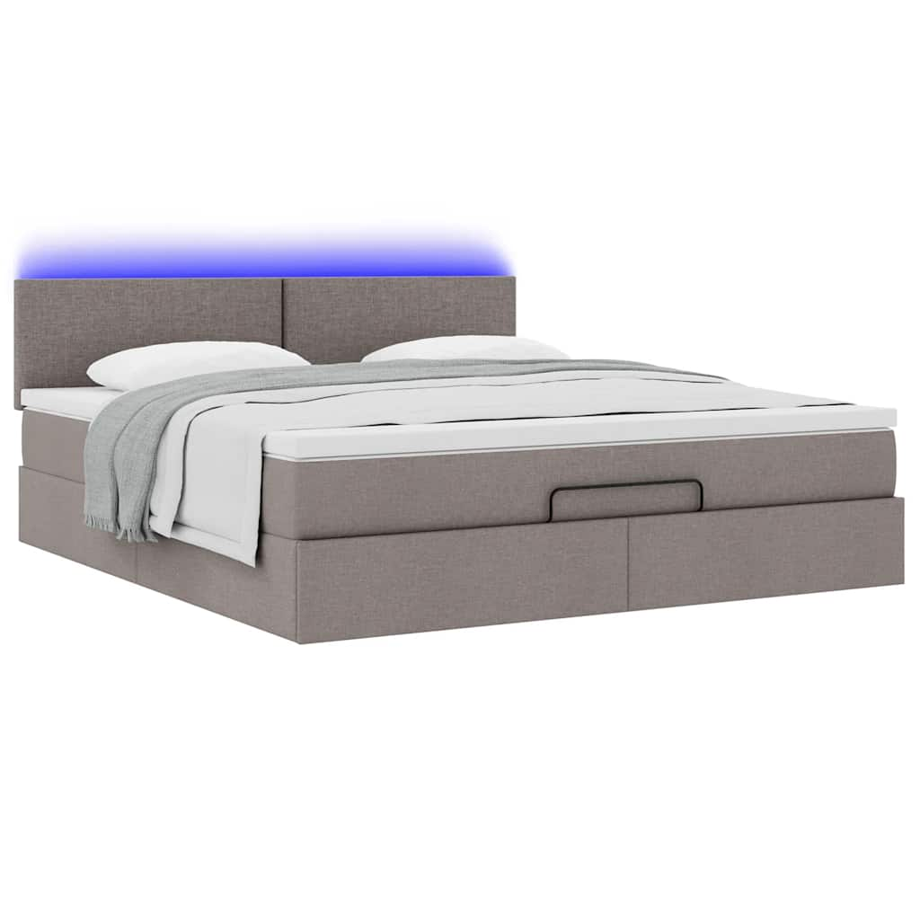 Lit ottoman avec matelas et LED Taupe 180x200cm tissu