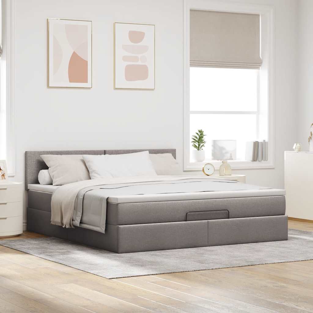 Lit ottoman avec matelas et LED Taupe 180x200cm tissu