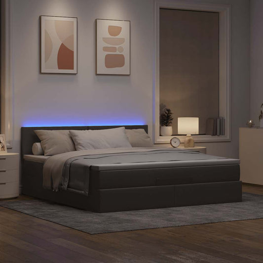 Lit ottoman avec matelas et LED Taupe 180x200cm tissu