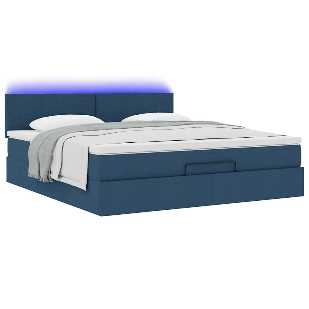 Lit ottoman avec matelas et LED bleu 180x200cm tissu