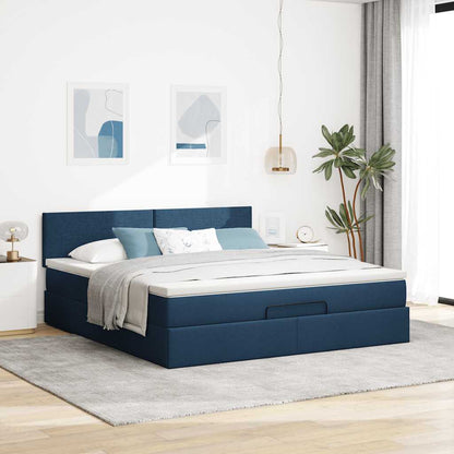 Lit ottoman avec matelas et LED bleu 180x200cm tissu