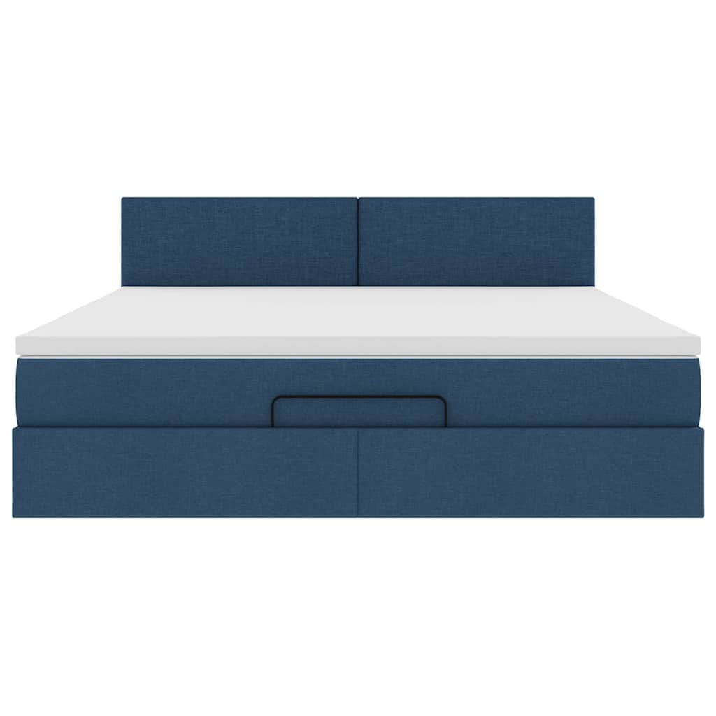 Lit ottoman avec matelas et LED bleu 180x200cm tissu