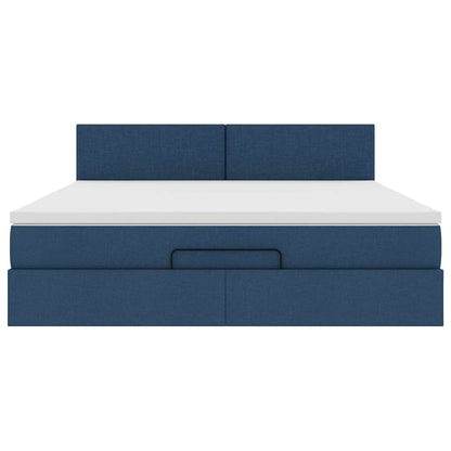 Lit ottoman avec matelas et LED bleu 180x200cm tissu