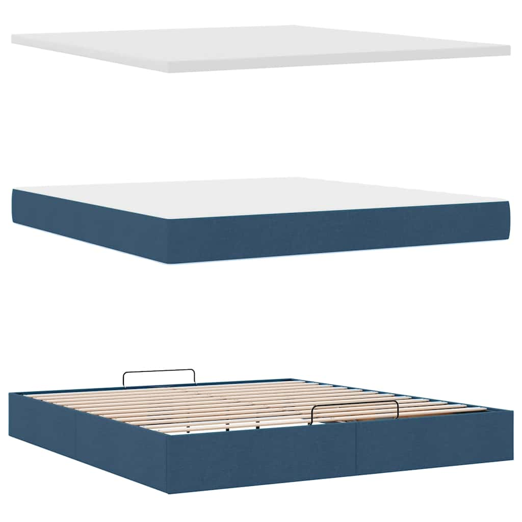 Lit ottoman avec matelas et LED bleu 180x200cm tissu