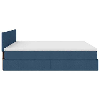 Lit ottoman avec matelas et LED bleu 180x200cm tissu