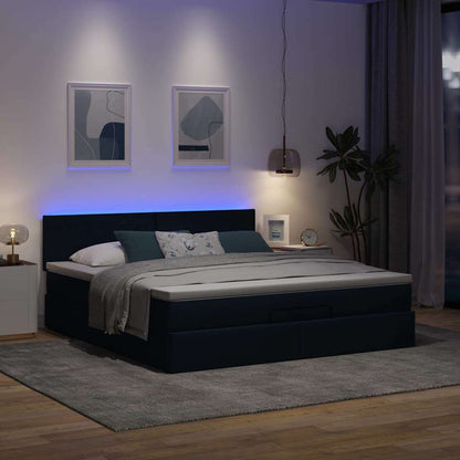 Lit ottoman avec matelas et LED bleu 180x200cm tissu