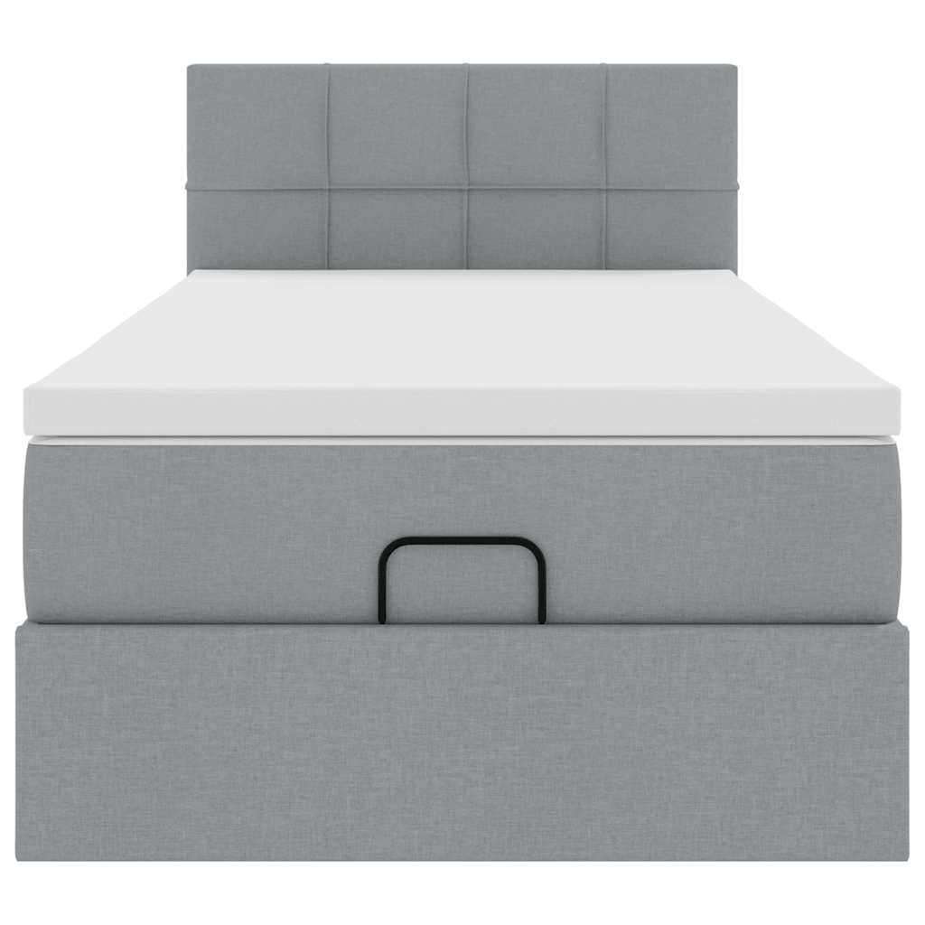 Lit ottoman avec matelas et LED gris clair 90x200 cm tissu