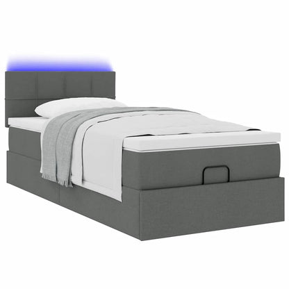 Lit ottoman avec matelas et LED gris foncé 90x200 cm tissu