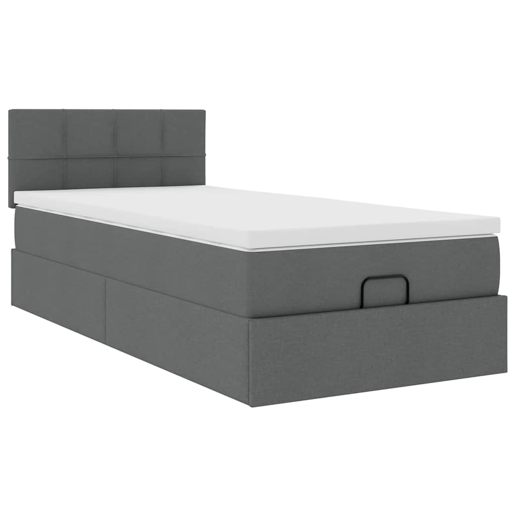 Lit ottoman avec matelas et LED gris foncé 90x200 cm tissu