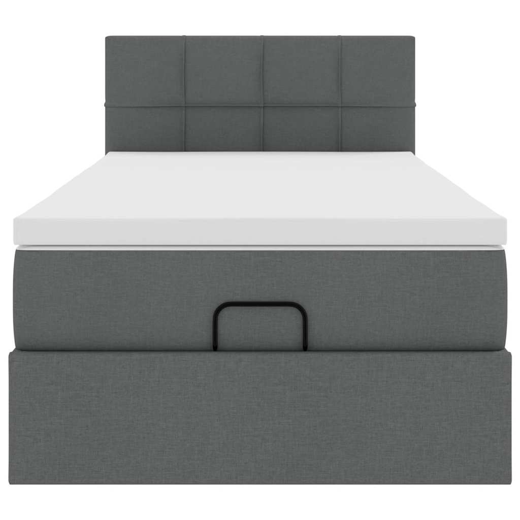 Lit ottoman avec matelas et LED gris foncé 90x200 cm tissu