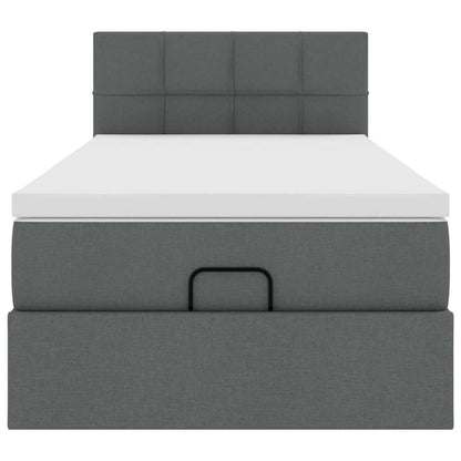 Lit ottoman avec matelas et LED gris foncé 90x200 cm tissu