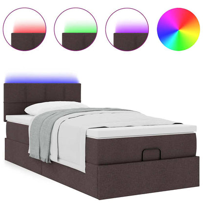 Lit ottoman avec matelas et LED marron foncé 90x200 cm tissu