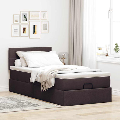 Lit ottoman avec matelas et LED marron foncé 90x200 cm tissu