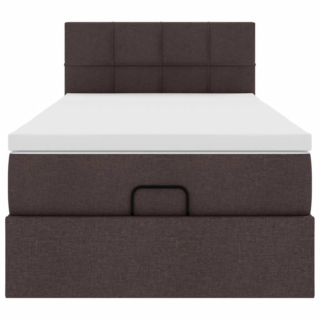 Lit ottoman avec matelas et LED marron foncé 90x200 cm tissu