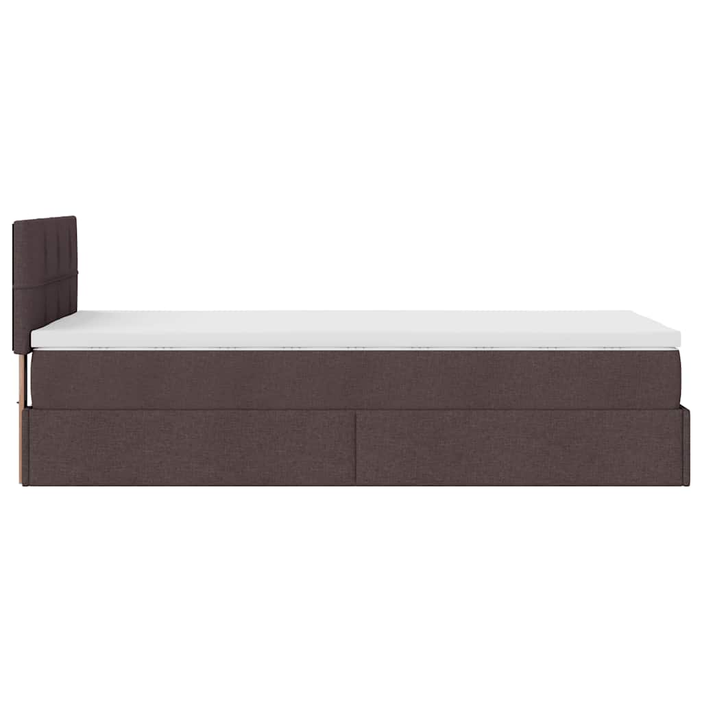 Lit ottoman avec matelas et LED marron foncé 90x200 cm tissu