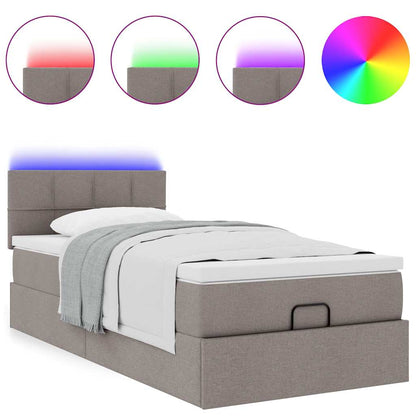 Lit ottoman avec matelas et LED taupe 90x200 cm tissu