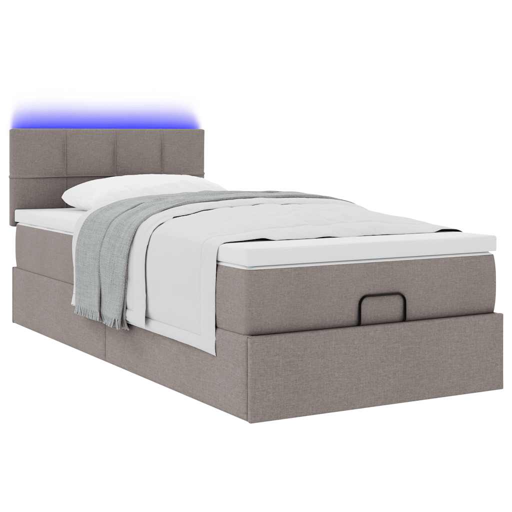 Lit ottoman avec matelas et LED taupe 90x200 cm tissu