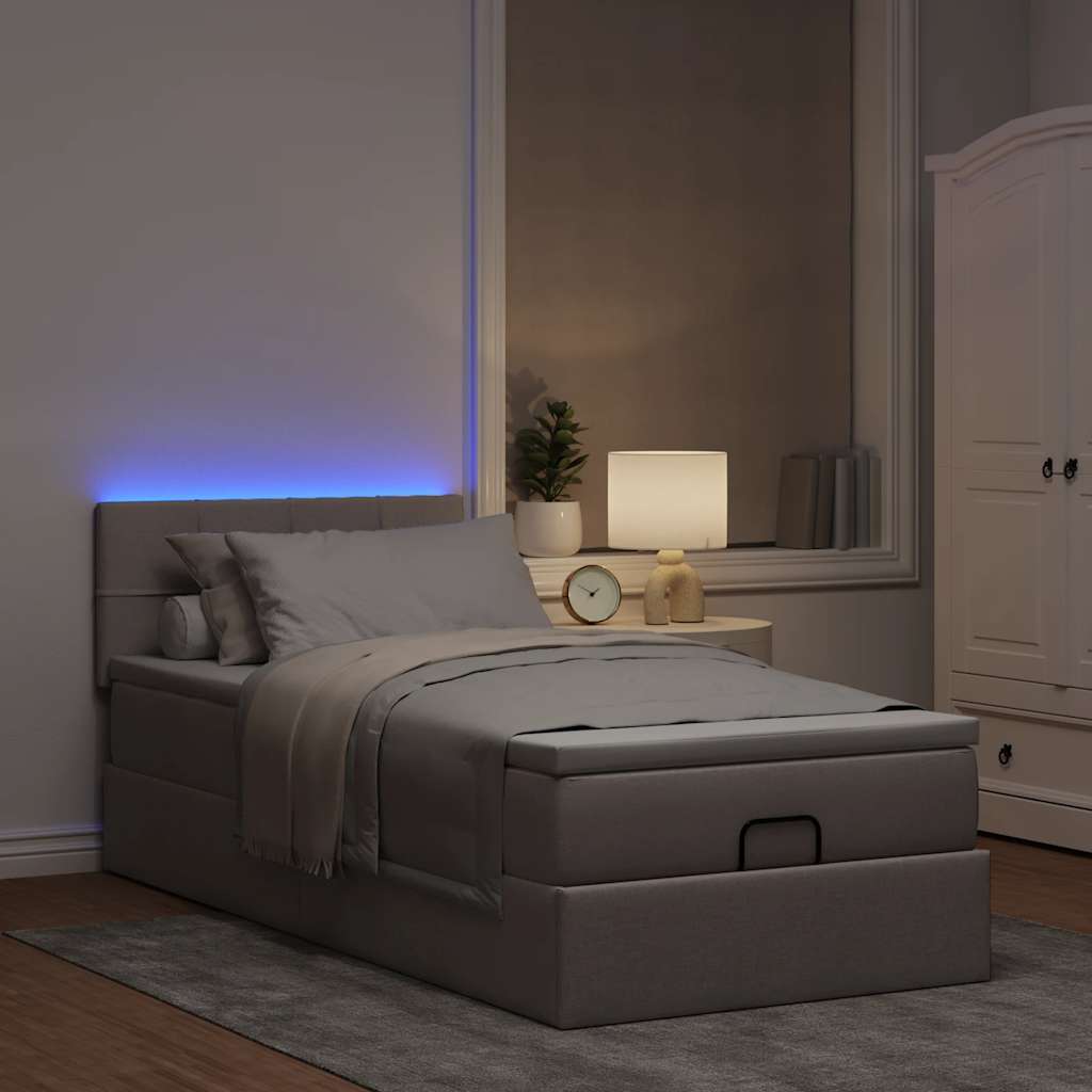 Lit ottoman avec matelas et LED taupe 90x200 cm tissu