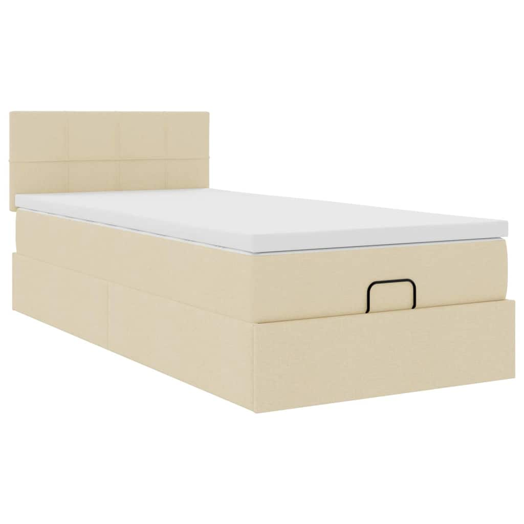 Lit ottoman avec matelas et LED crème 90x200 cm tissu