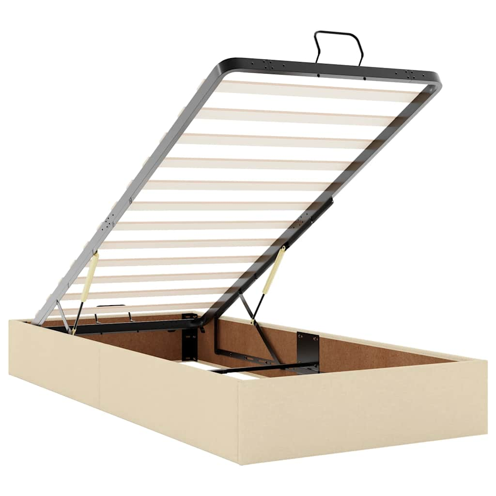 Lit ottoman avec matelas et LED crème 90x200 cm tissu