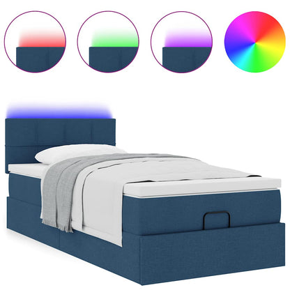 Lit ottoman avec matelas et LED Bleu 90x200 cm Tissu