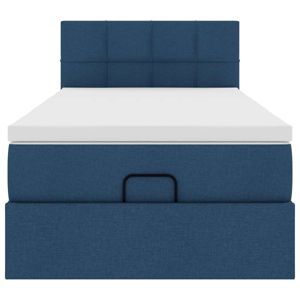 Lit ottoman avec matelas et LED Bleu 90x200 cm Tissu