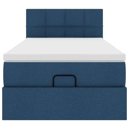 Lit ottoman avec matelas et LED Bleu 90x200 cm Tissu