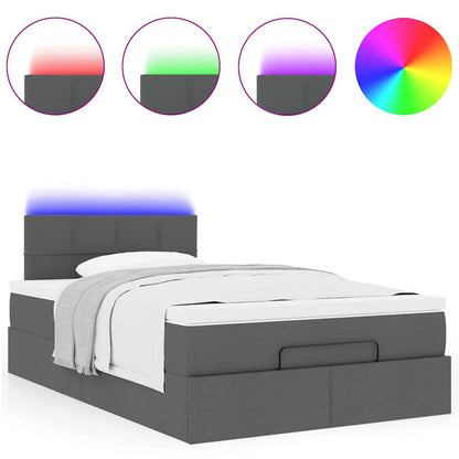 Lit ottoman avec matelas et LED gris foncé 120x190 cm tissu