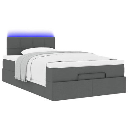 Lit ottoman avec matelas et LED gris foncé 120x190 cm tissu