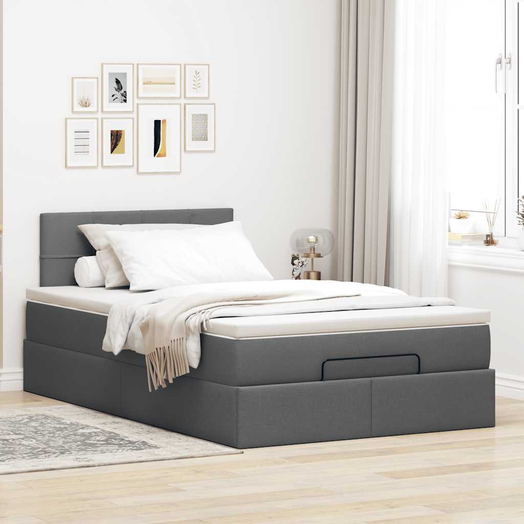 Lit ottoman avec matelas et LED gris foncé 120x190 cm tissu