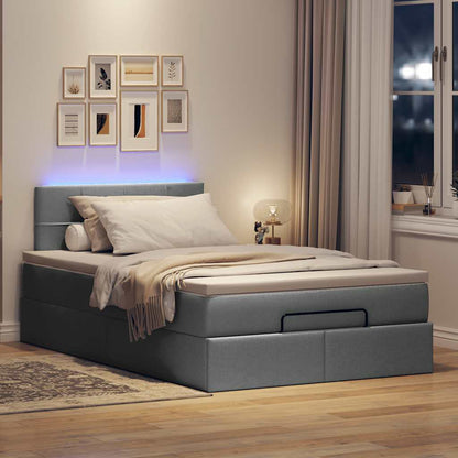 Lit ottoman avec matelas et LED gris foncé 120x190 cm tissu