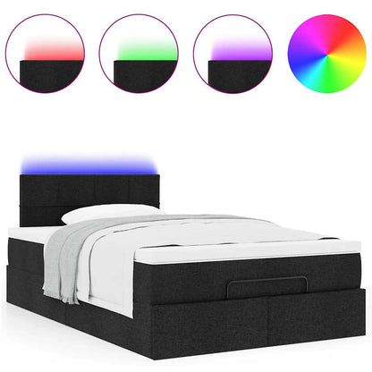 Lit ottoman avec matelas et LED noir 120x190 cm tissu