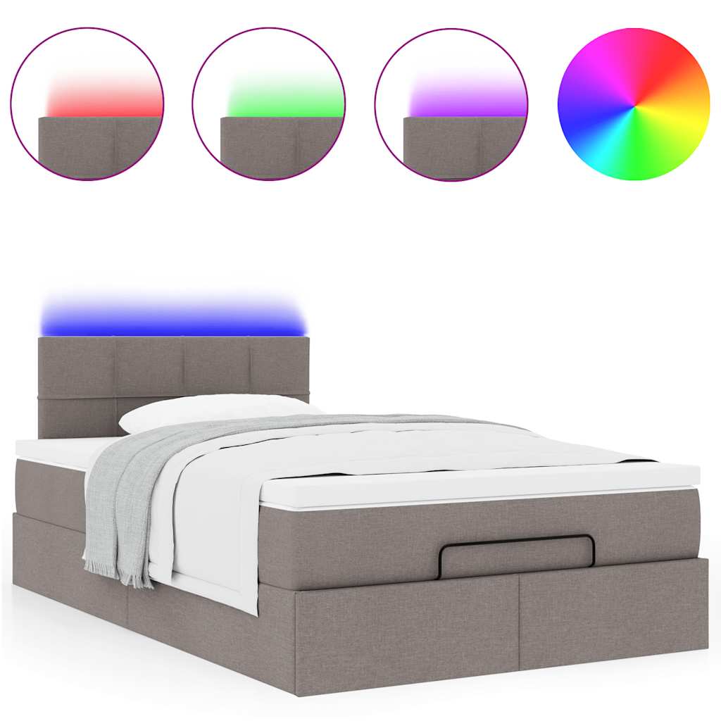 Lit ottoman avec matelas et LED Taupe 120x190 cm tissu