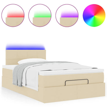 Lit ottoman avec matelas et LED crème 120x190 cm tissu