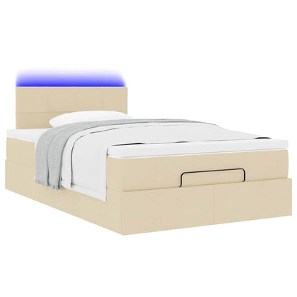 Lit ottoman avec matelas et LED crème 120x190 cm tissu