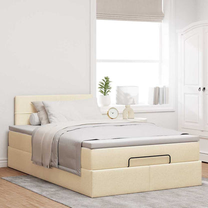 Lit ottoman avec matelas et LED crème 120x190 cm tissu