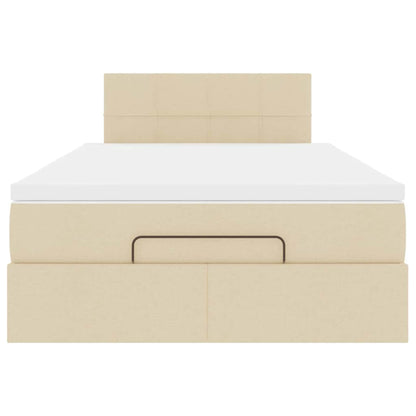 Lit ottoman avec matelas et LED crème 120x190 cm tissu