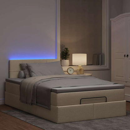 Lit ottoman avec matelas et LED crème 120x190 cm tissu