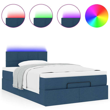 Lit ottoman avec matelas et LED bleu 120x190 cm tissu