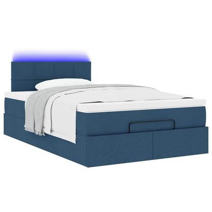 Lit ottoman avec matelas et LED bleu 120x190 cm tissu